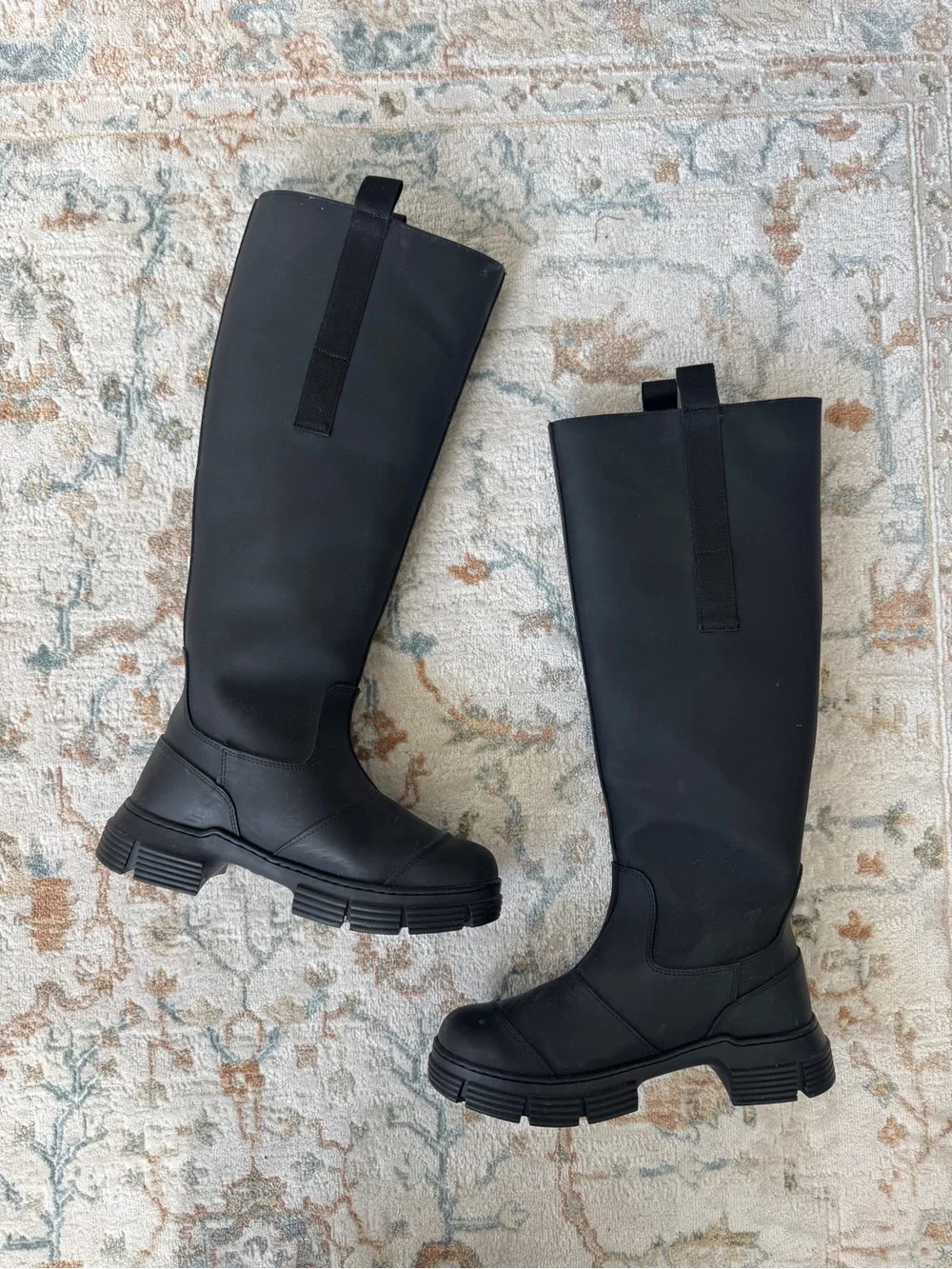 GANNI Fur Lined Rubber Knee High Black Boots 7